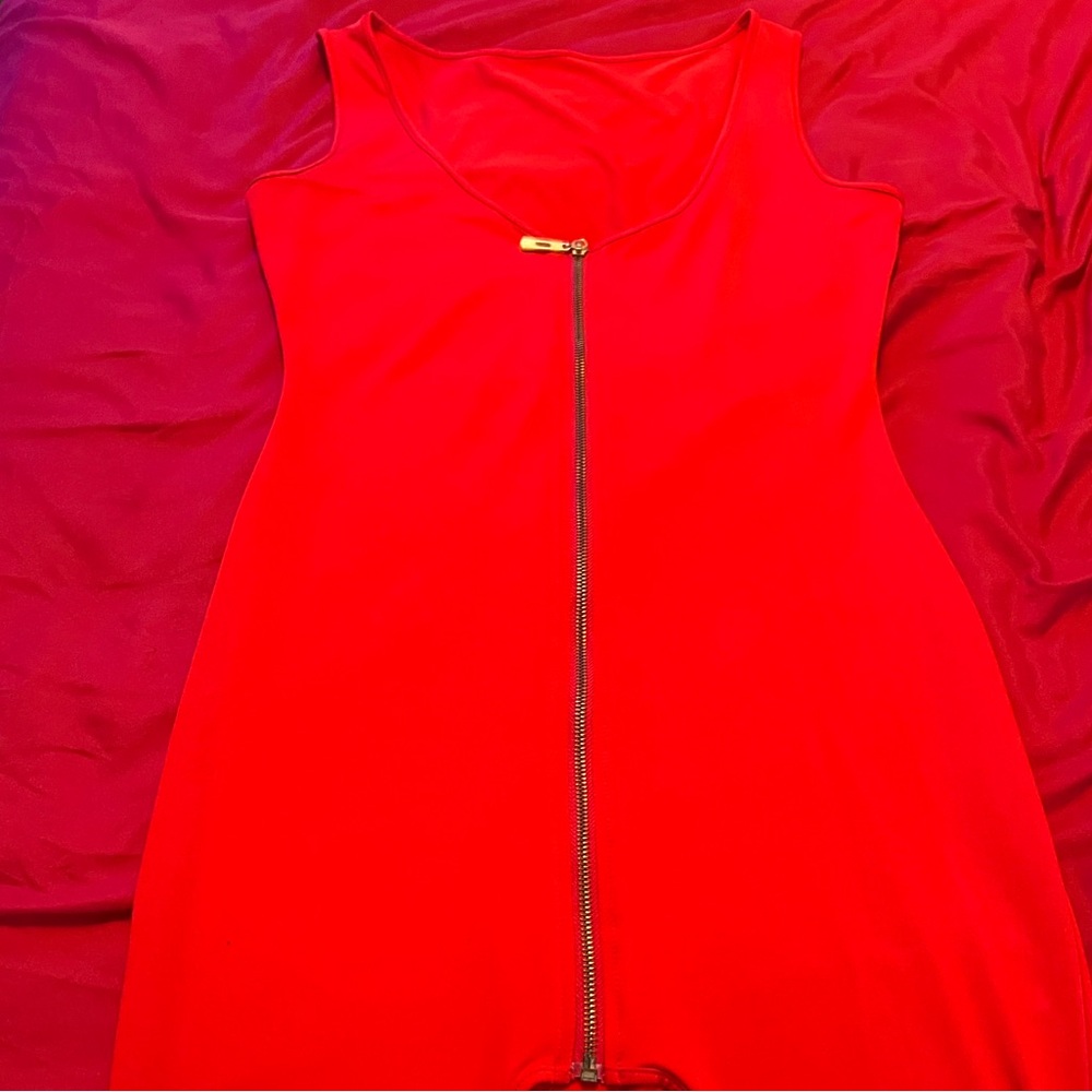 Hot Topic Red Midi Dress with Front Zipper